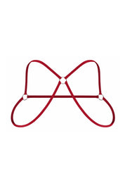 Red men's elastic harness with three metal rings on a white background