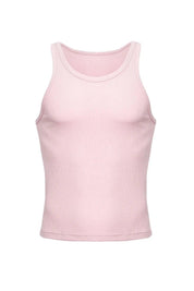 Light pink ribbed tank top for men, sleeveless, front view, athletic fit
