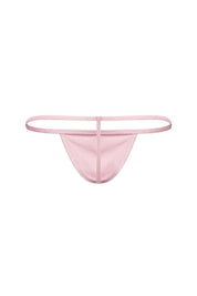 Light pink men's minimal thong underwear with thin waistband, front view, on white background