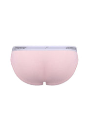 Back view of light pink men's underwear with white waistband and gray logo