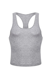 Gray men's racerback tank top, athletic fit, soft cotton blend for comfort and style