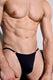 Male torso in black minimal underwear with side straps, highlighting athletic physique