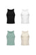 Men's cotton rib tank tops in black, white, mint, and beige on a white background