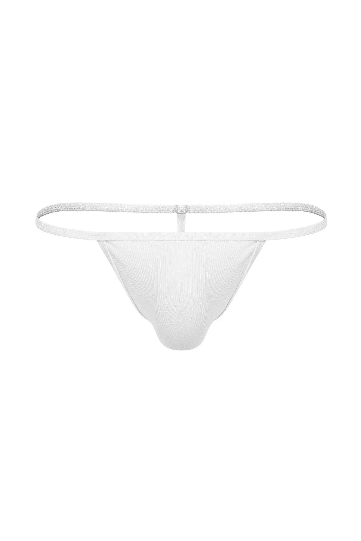 White cotton ribbed T-string thong underwear for men on white background