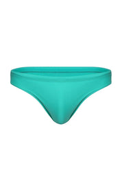 Seafoam green men's swim brief with low-rise fit on white background