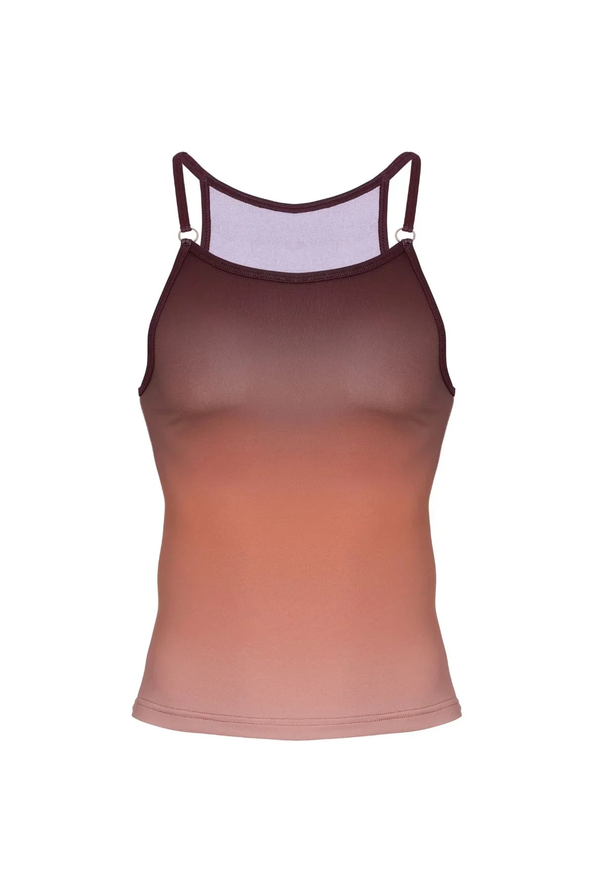 Men’s bronze ombre tank top with thin straps and fitted athletic cut, front view