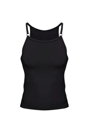 Jet black men’s athletic tank top with fitted cut and thin shoulder straps