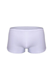 Men's fresh white trunk underwear with raw edge design, shown on a plain background.