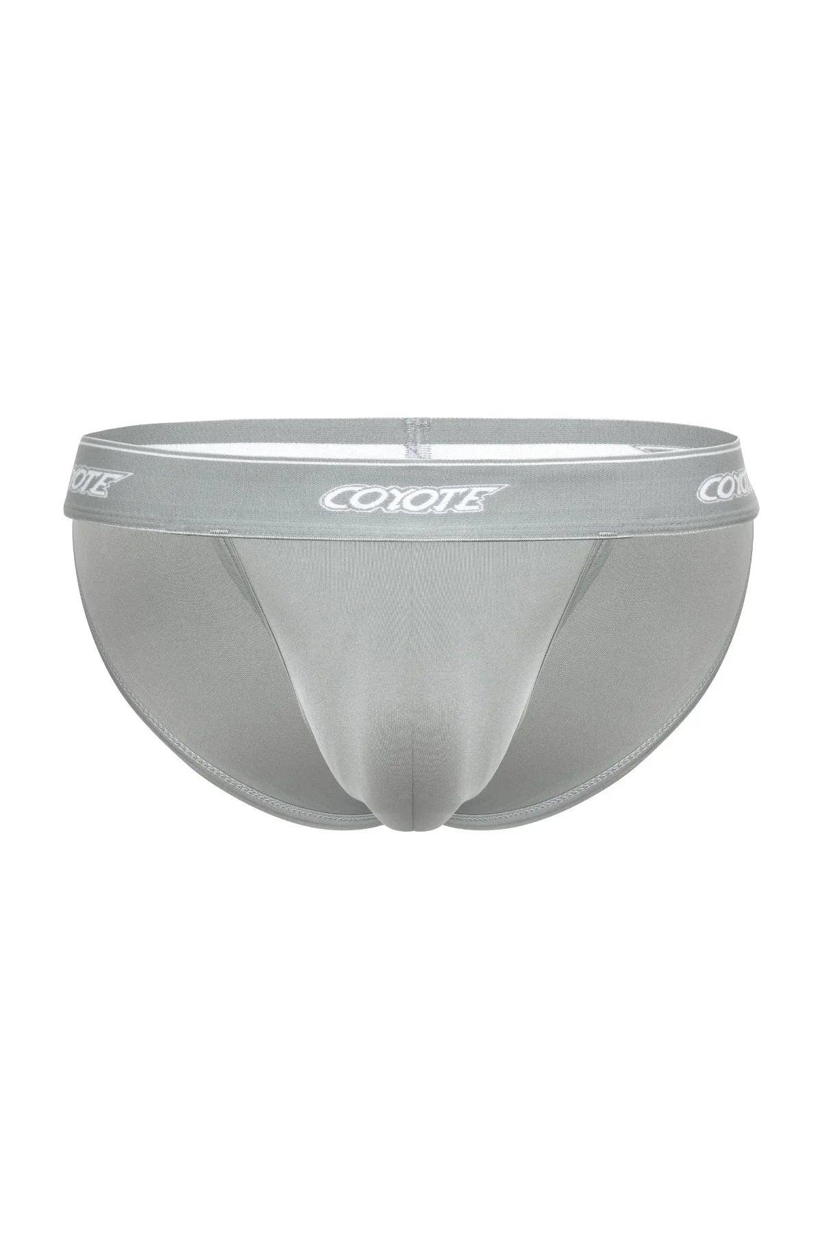 Steel grey men's sport brief underwear with contour pouch and bold waistband logo
