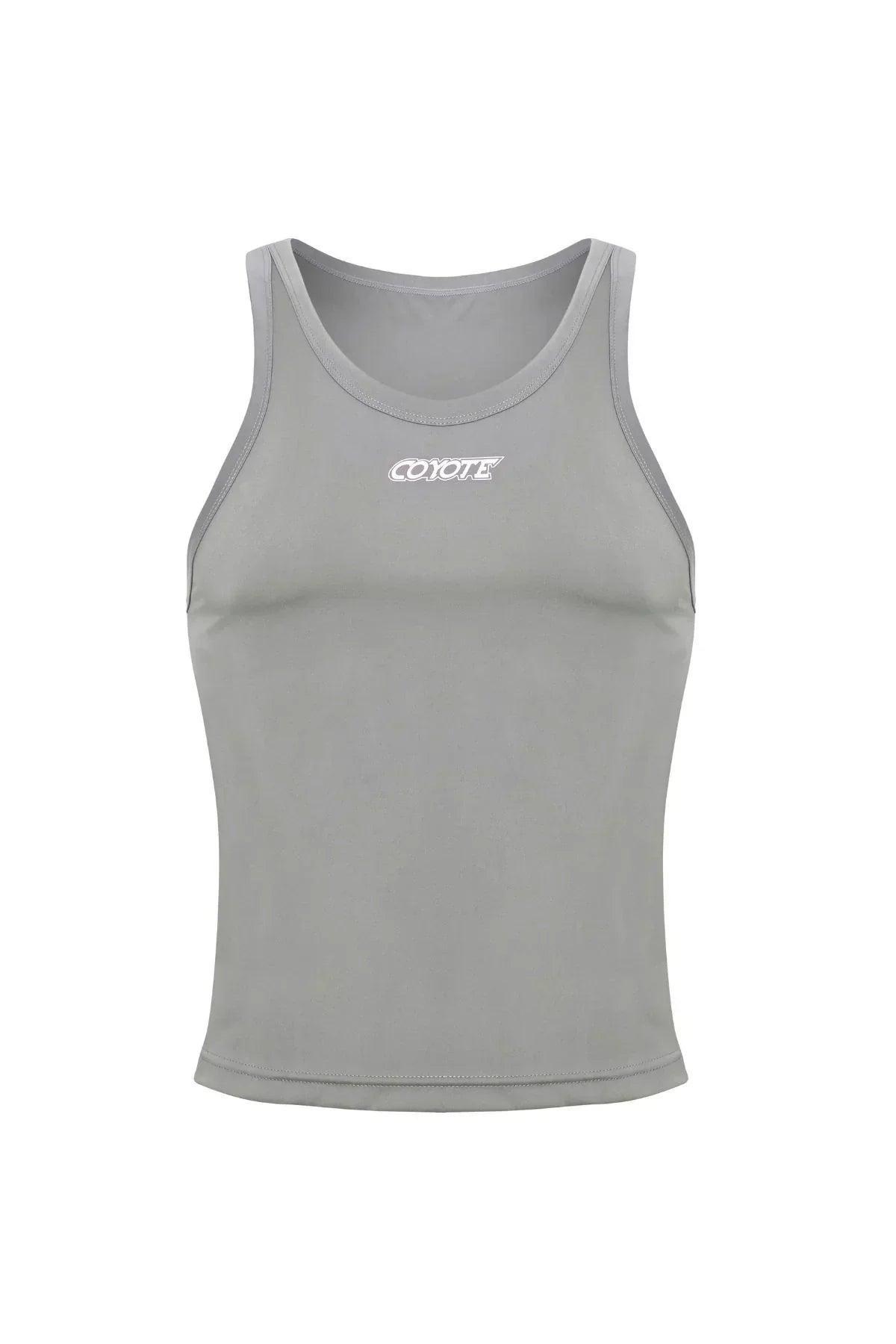 Steel grey men's sport crop tank top with logo, athletic gymwear style