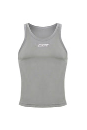 Steel grey men's sport crop tank top with logo, athletic gymwear style