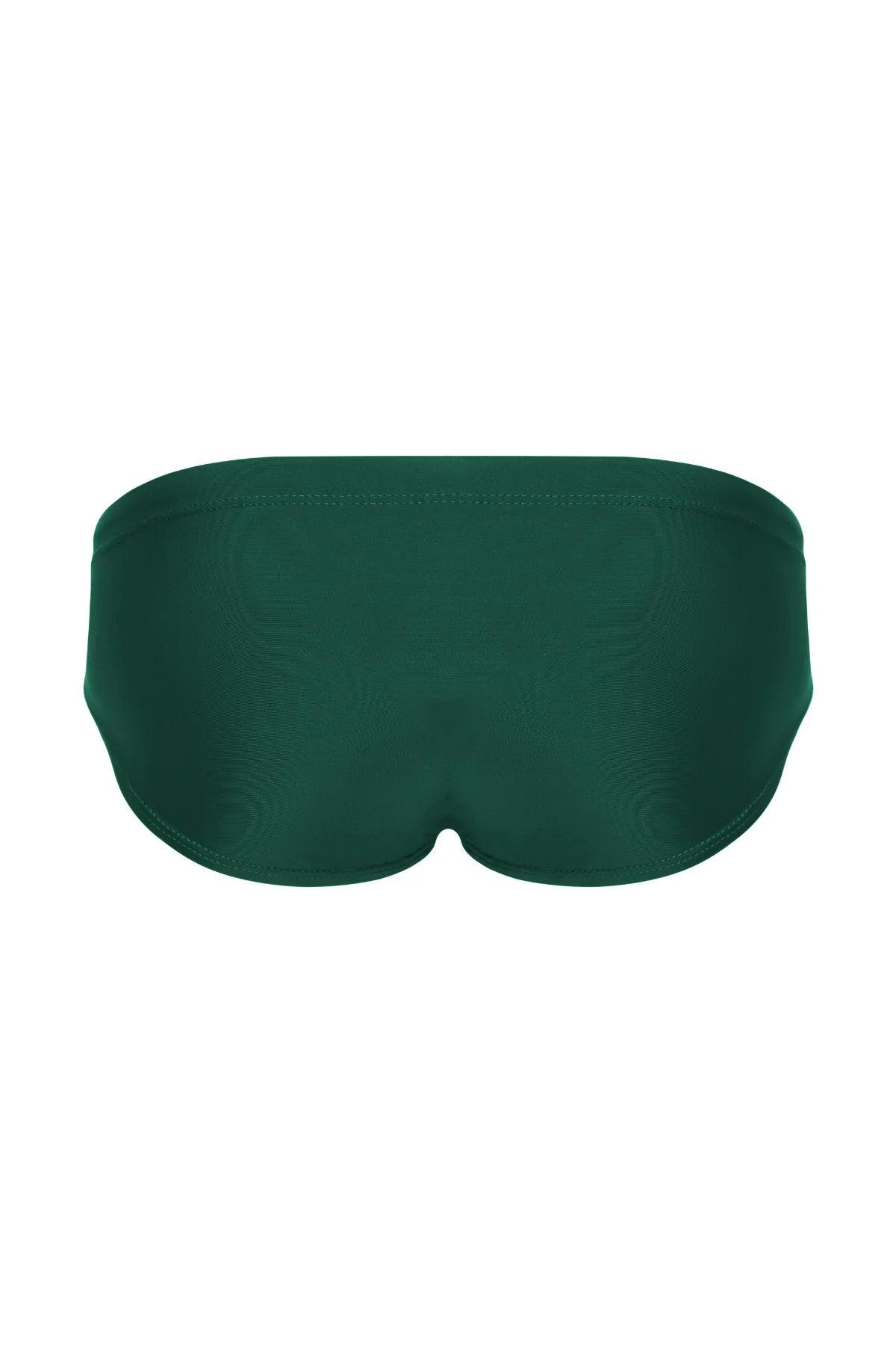 Forest green men's low-rise briefs with smooth fit and contoured design