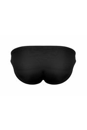 Black men's low-rise brief underwear, sleek and form-fitting design for comfort and style.