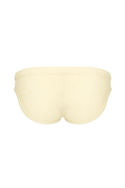 Cream men's low-rise briefs with smooth fabric and contoured fit