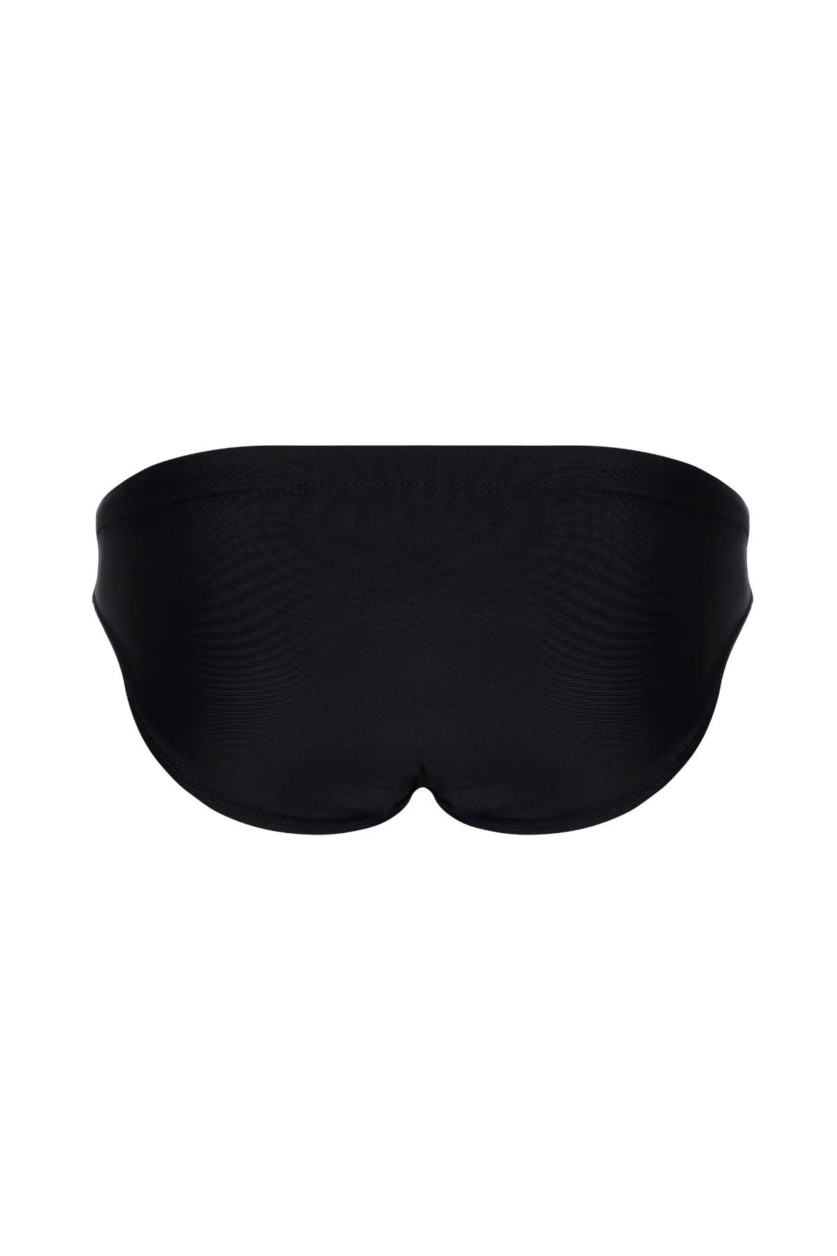 Black men's low-rise briefs with contoured pouch, sleek design for comfort and style