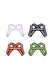Four varsity-inspired multi-color harnesses in white, black, red, and green on white background